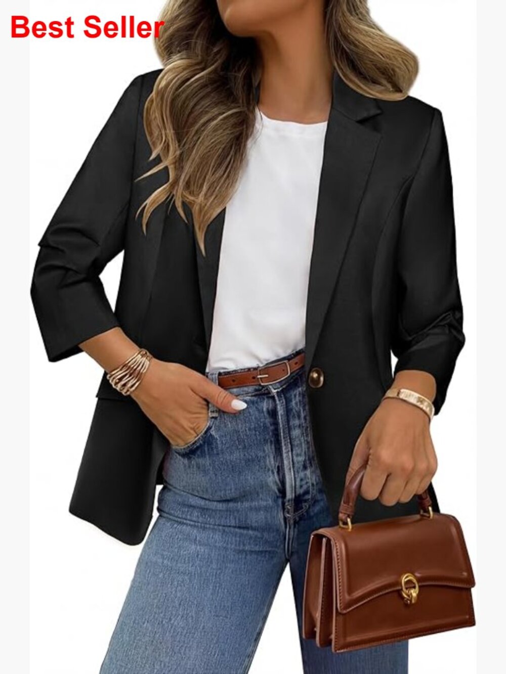 Lightweight 3/4 Sleeve Blazer For Business Casual Wear